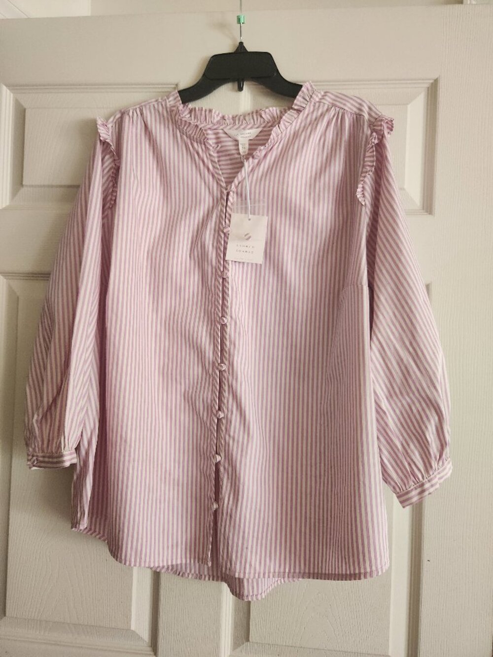 LAUREN CONRAD LC woman Blouse New w/Tag %100 Cotton size 2X striped white/purple